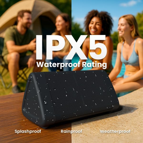 Portable Bluetooth 5.4 Speaker, 12W, 24-Hr Battery, IPX5 Water-Resistant (Black) Y8088