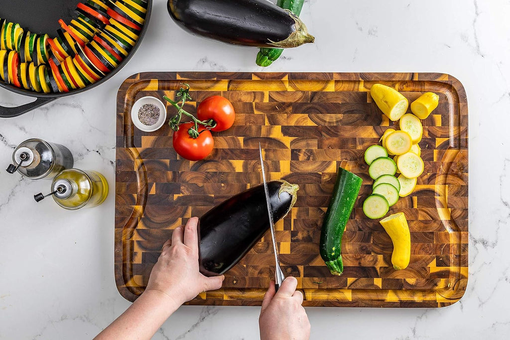 Acacia End Grain Cutting Board with Juice Groove, 24" x 16" x 1" P5907