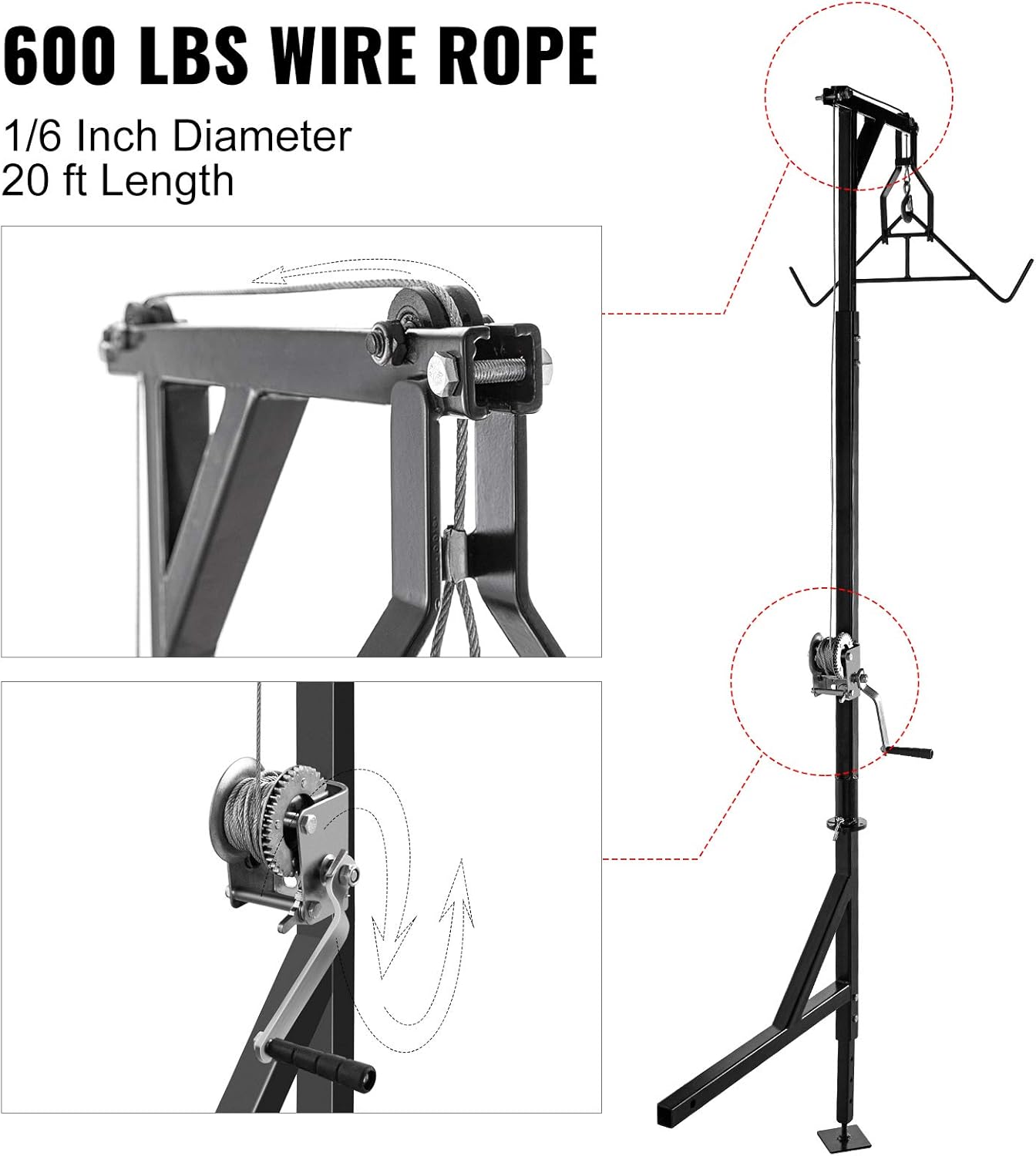 500lbs Capacity Hitch Game Hoist with Winch A594