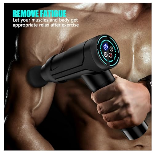 Black Percussion Massage Gun with 6 Replacement Heads R145620