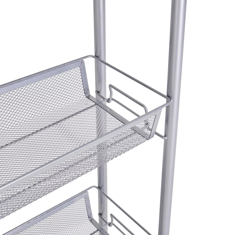 4 Tier Slim Storage Cart Mobile Shelving Unit Organizer Rolling Utility Cart Tower Rack Plastic Stainless Steel Silver N262635