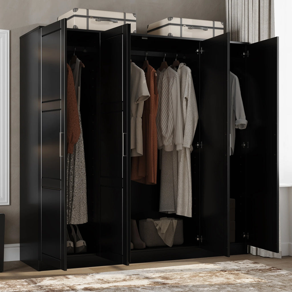 100% Solid Wood 4-Door Wardrobe Black O686791