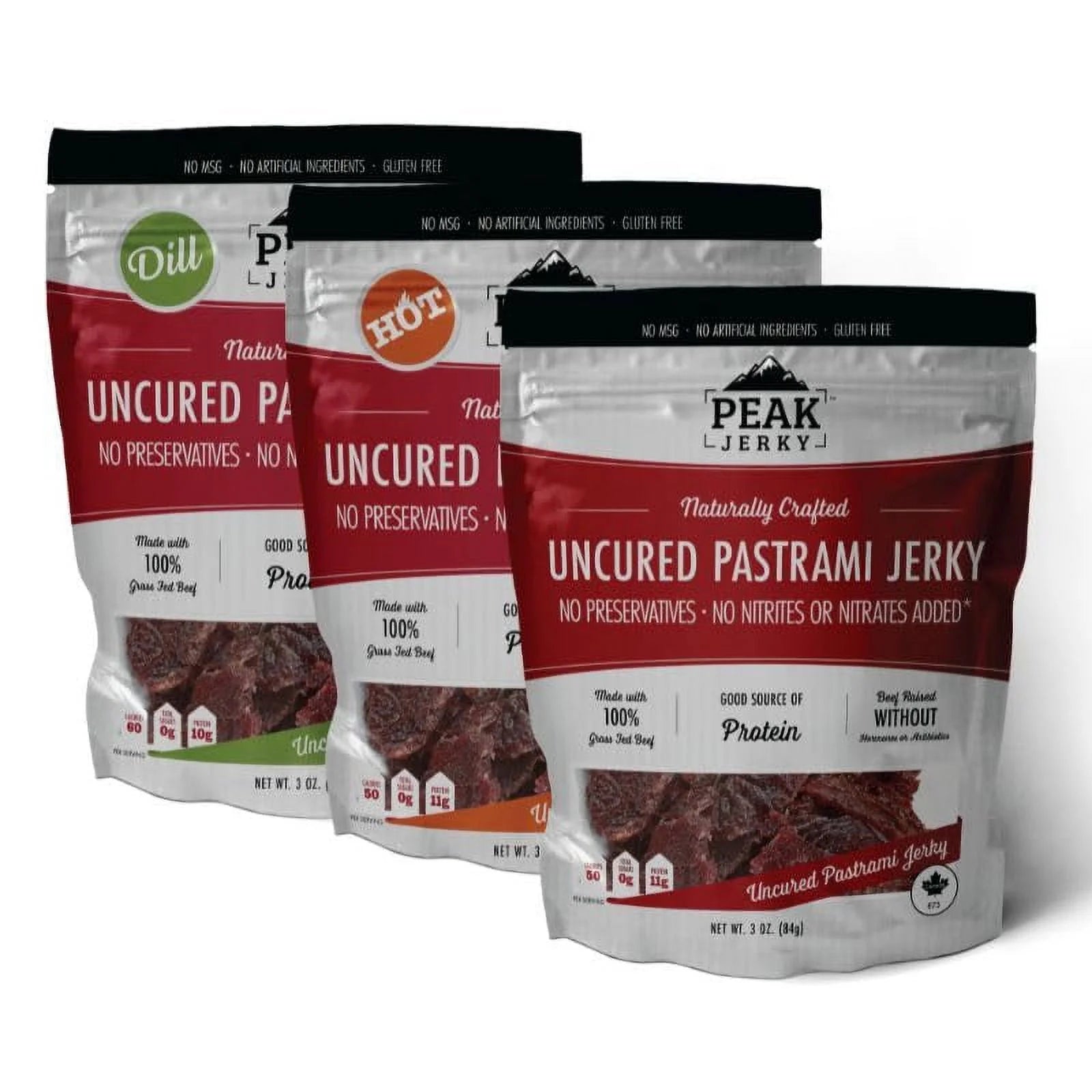 3 Pack Original Dill Hot Grass Fed Beef Jerky T627579