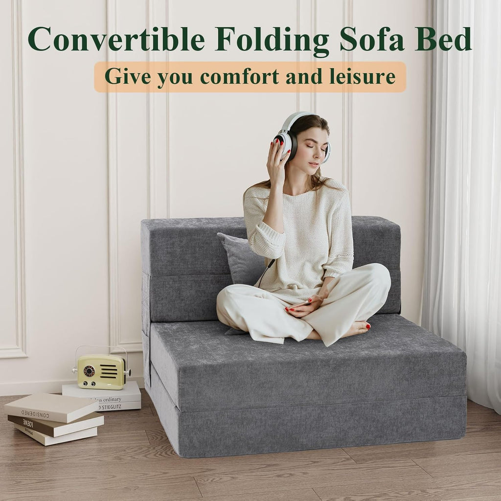Gray Twin Folding Sofa Bed with Pillow A423381