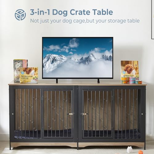 71'' Wooden Double Dog Crate Kennel Cage, Brown K718653