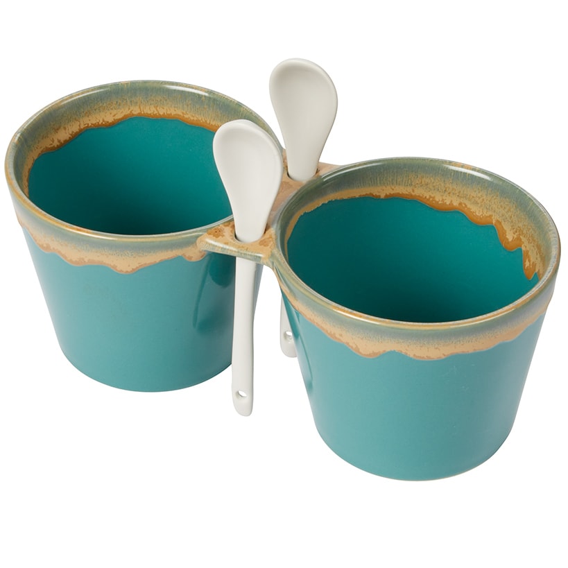 Stoneware Double Bowl with Spoon