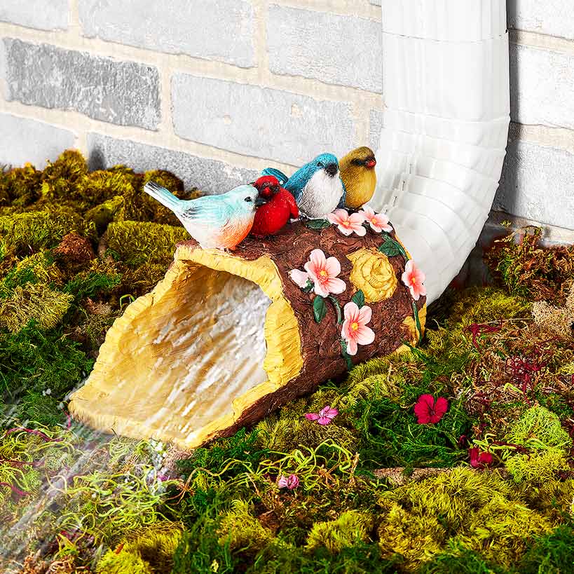 Down Spout Cover Wood Log With Butterflies Or Birds