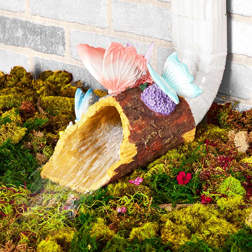 Down Spout Cover Wood Log With Butterflies Or Birds