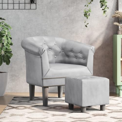 Silver Faux Leather Tub Chair with Footstool R638