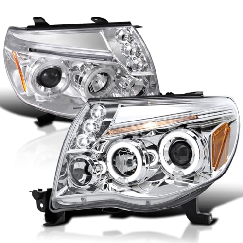 LED Halo Chrome Housing Clear Lens Projector Headlights Pair F909