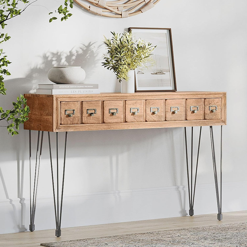 Solid Wood Console Table with Apothecary Drawers O492