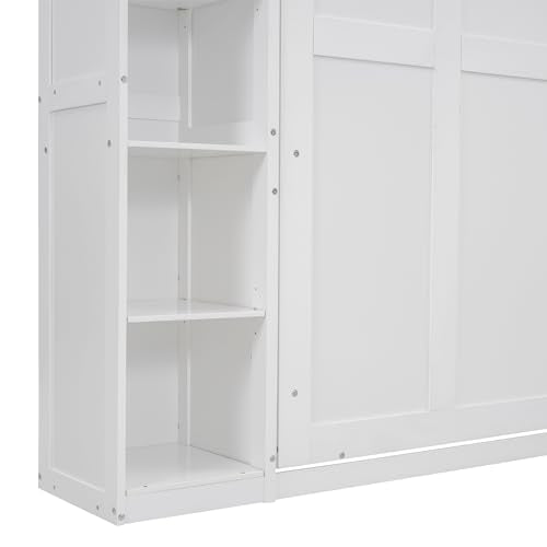 Queen Size Foldable Wood Wall Bed Frame with Shelves and LED Lights W867324