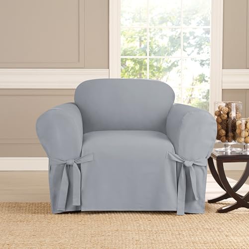 Khaki Heavyweight Cotton T-Cushion Chair Slipcover C549693