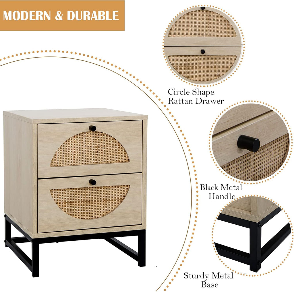 2 Drawer Rattan Wood Nightstand R491