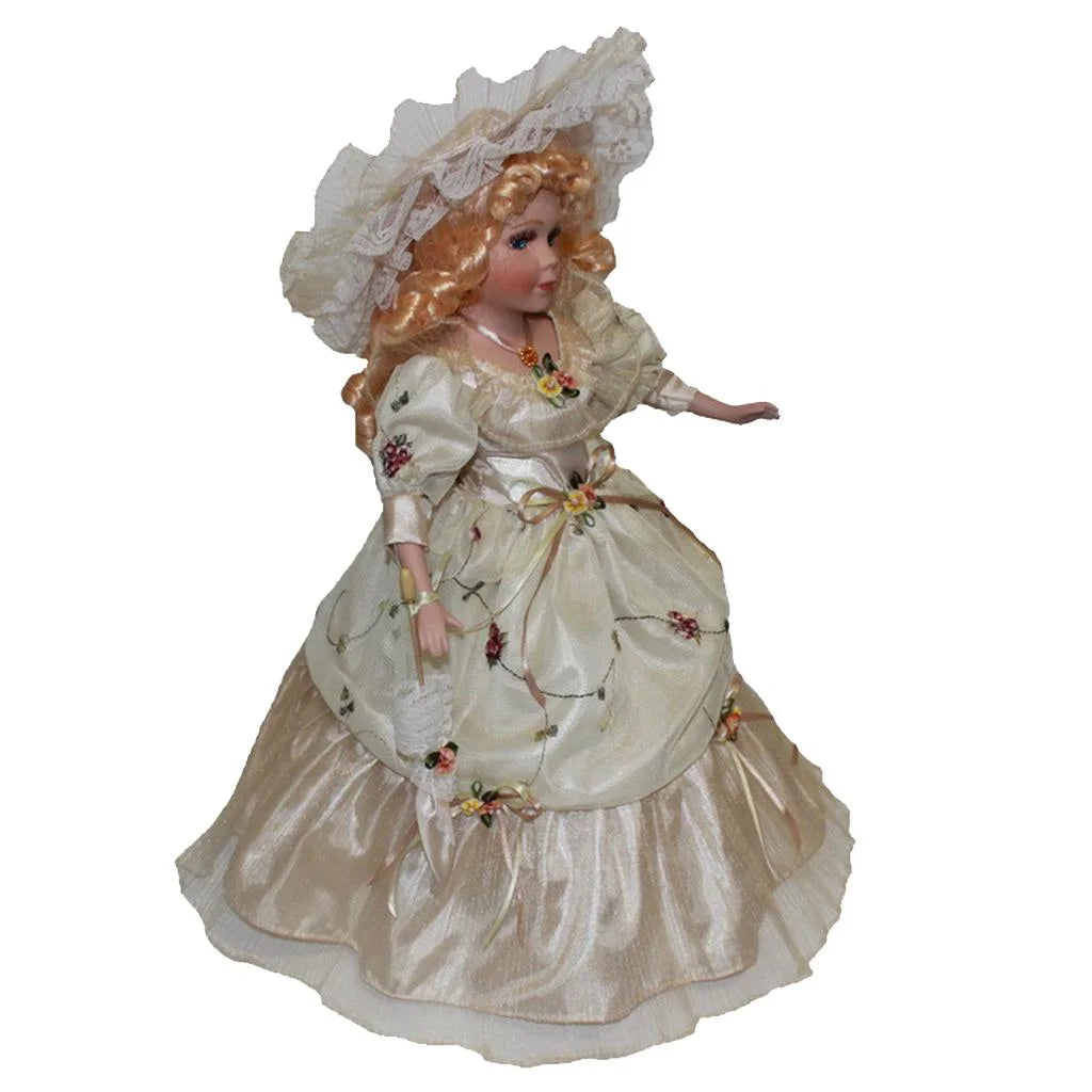 40cm Porcelain Doll with Curly Hair, Umbrella and Clothing Collectible Toy D455