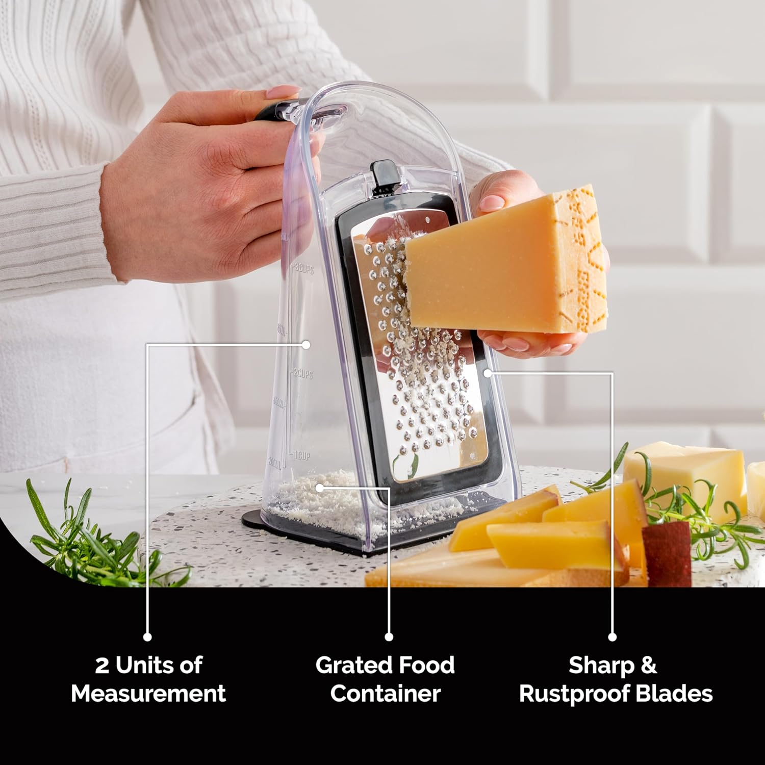 Stainless Steel Box Grater with Garlic Crusher and Handle M555
