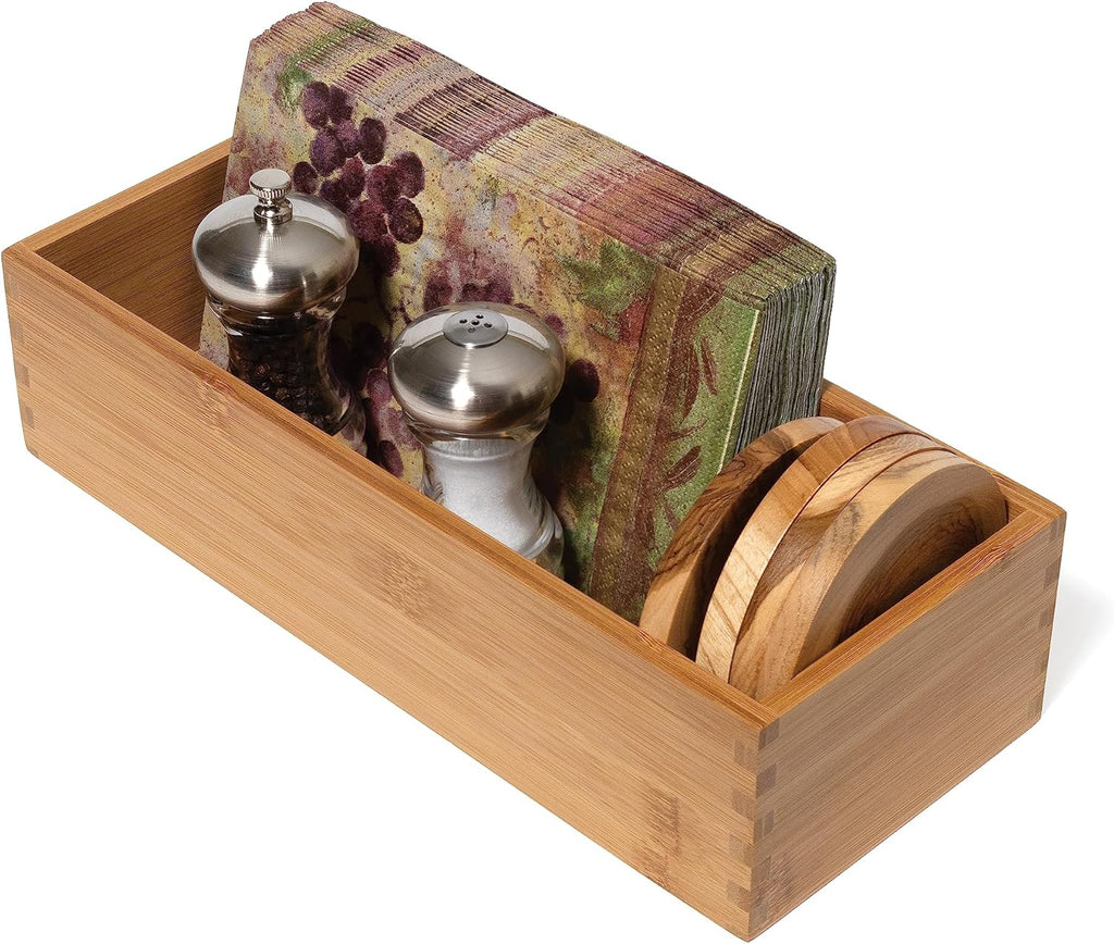 Bamboo Utensil Holder Storage Box, 5" x 12" x 3" D934651
