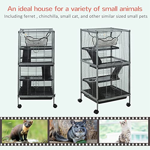 Gray Metal Small Animal Cage with Hammock & 4 Tiers P7932