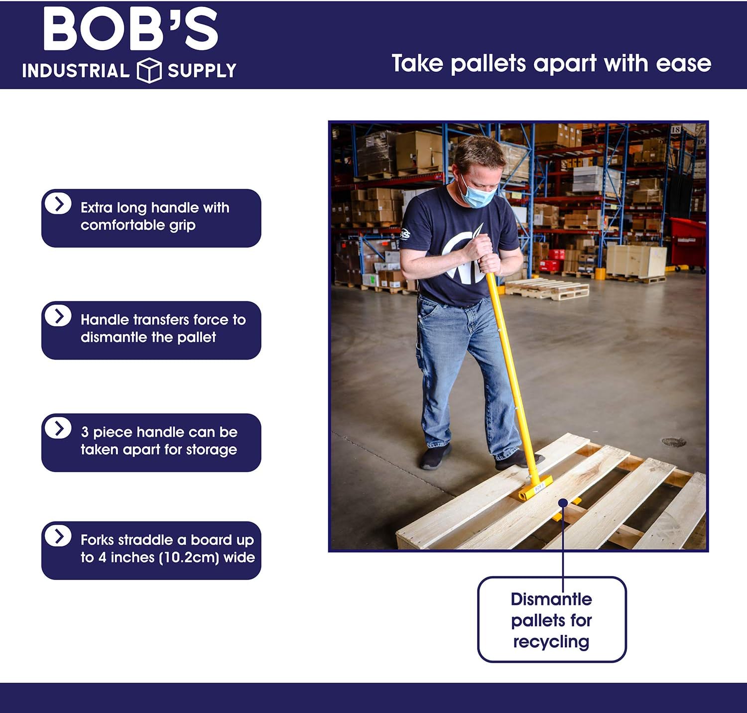 Pallet Buster Tool 3 Section 41in Pry Bar Pack of 2 H407