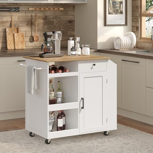 Black and Natural Rolling Kitchen Cart with Drawer L812034