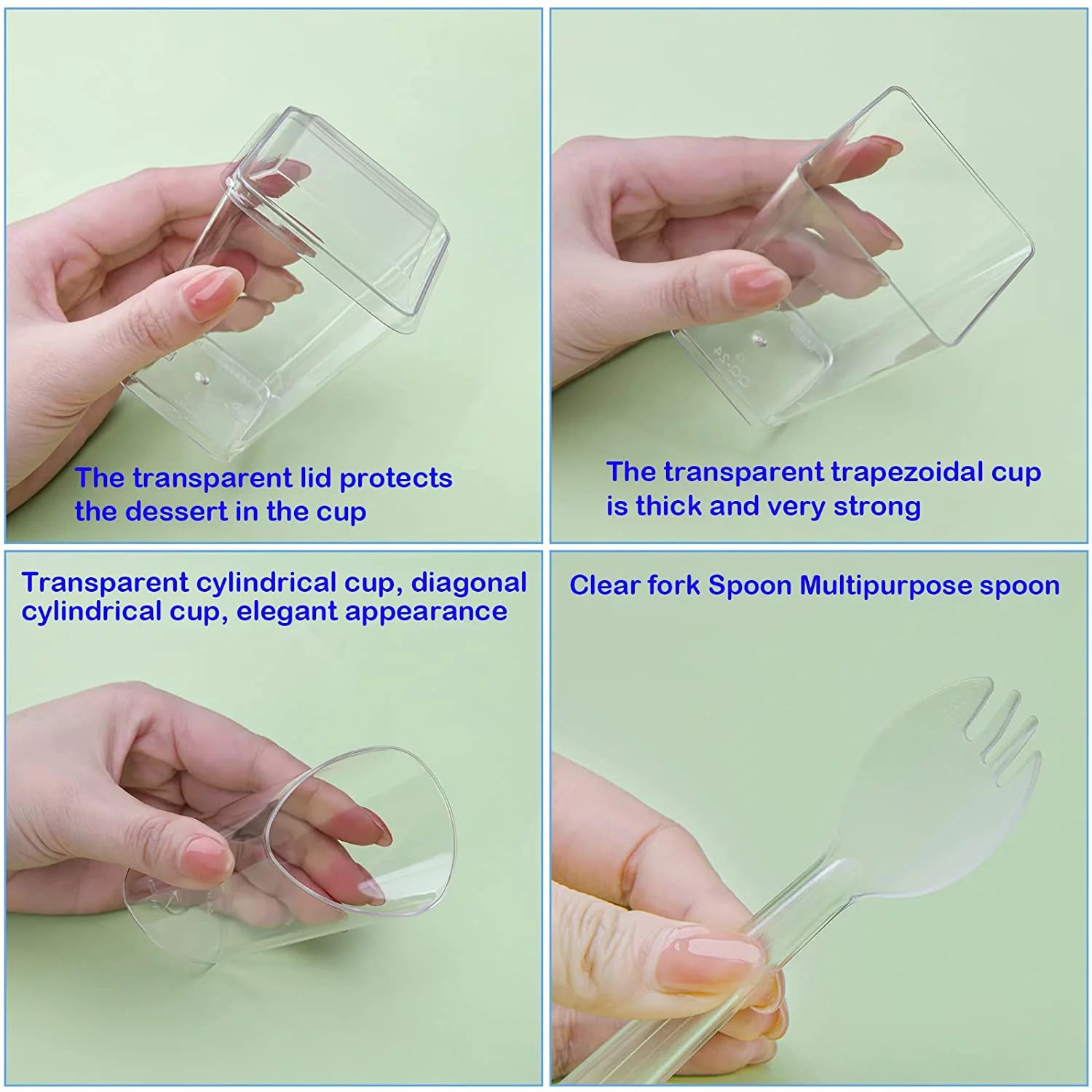 100 Pack 5.4oz Clear Dessert Cups with Lids and Spoons E1825