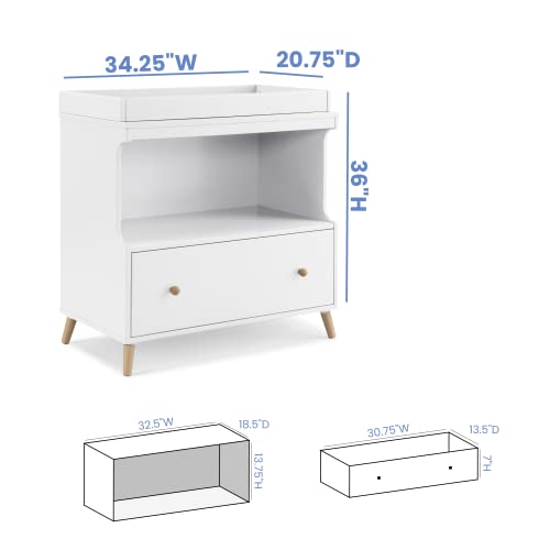 Bianca White Natural Convertible Changing Table with Drawer K41385