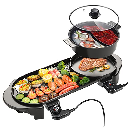 Electric Hot Pot with Grill, Removable Hotpot Pot, Smokeless Non-Stick, Adjustable Temperature Q737