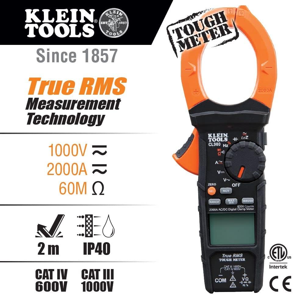 Digital Clamp Meter, Auto Ranging TRMS, AC/DC Voltage/Current, 2000A, LoZ, Continuity, Frequency, NCVT, Temp, 1000V G76744