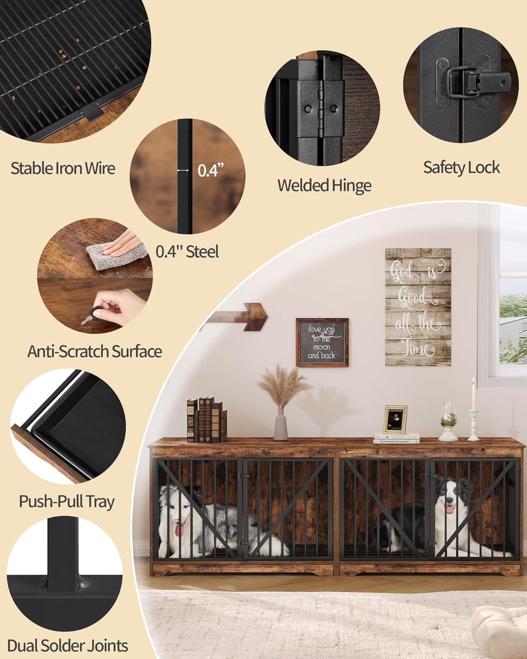 Brown Wood Dog Crate Furniture with Divider N94218