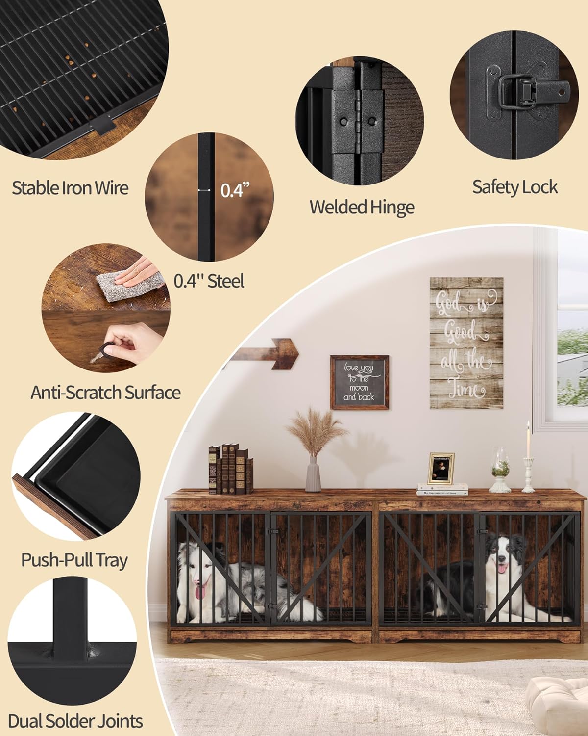 Brown Wood Dog Crate Furniture with Divider N94218