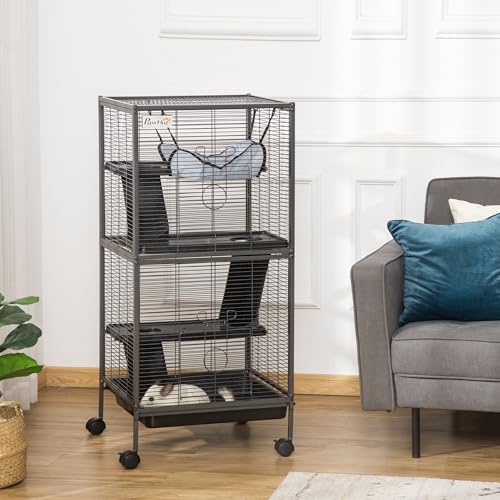 Gray Metal Small Animal Cage with Hammock & 4 Tiers P7932