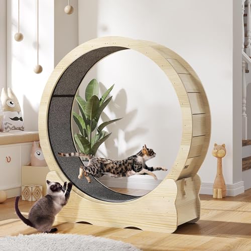43.3 Inch Solid Wood Cat Exercise Running Wheel with Carpeted Runway G77205