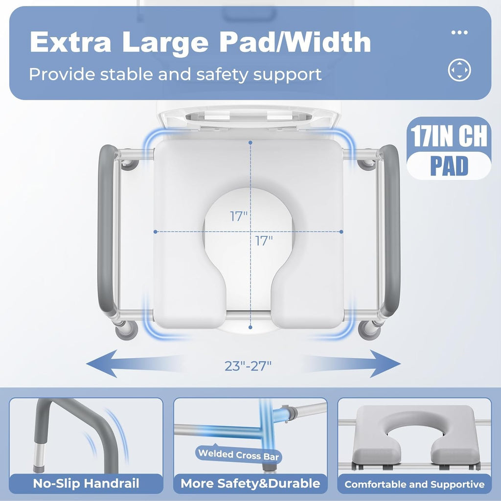 Raised Toilet Seat with Handles, Heavy Duty 400lb Adjustable Toilet Seat with Safety Frame E8759