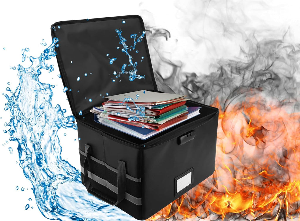 Fireproof Document Box with Lock, 15.6 x 12.2 x 10 Inches C45495