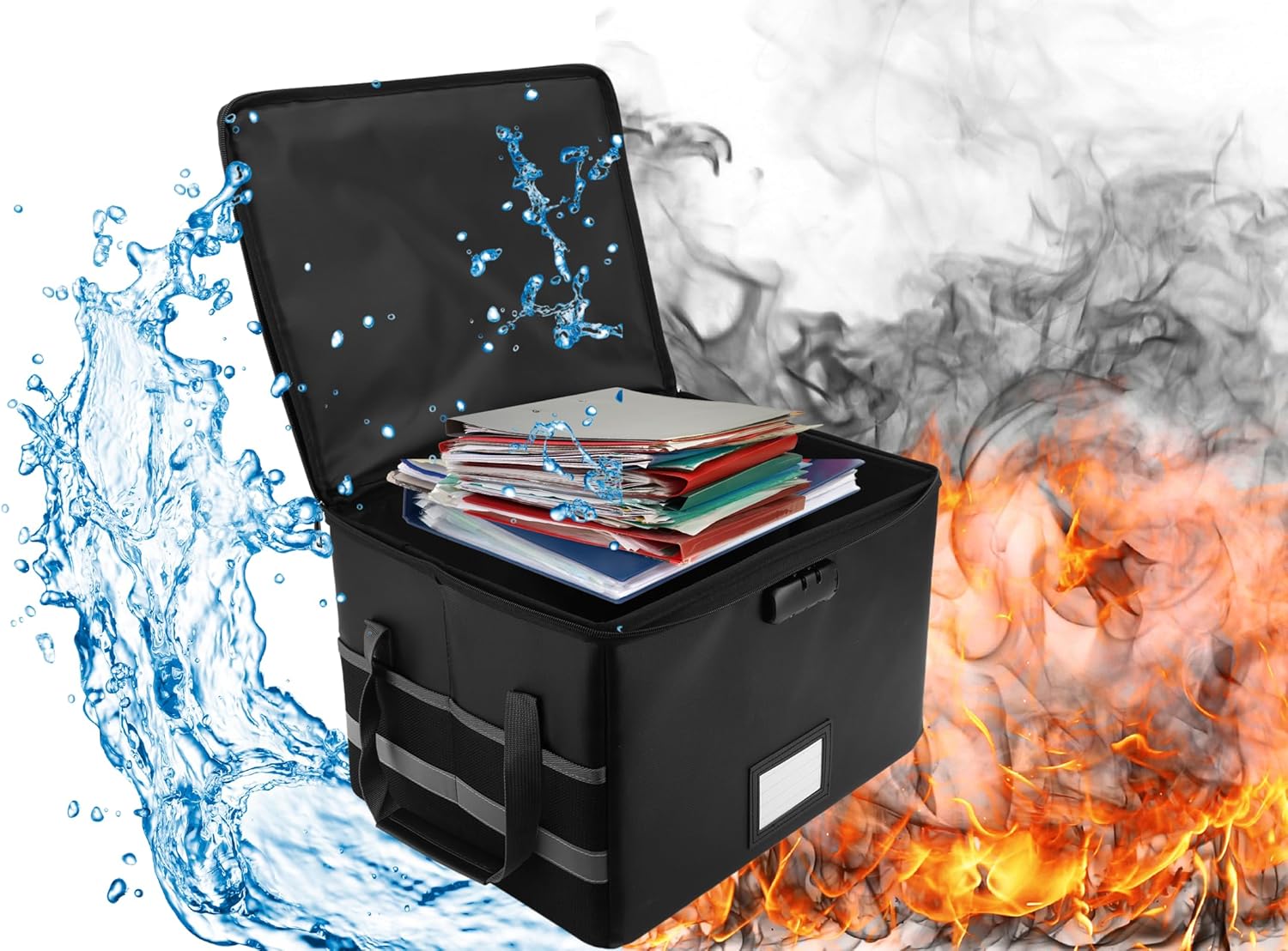 Fireproof Document Box with Lock, 15.6 x 12.2 x 10 Inches C45495