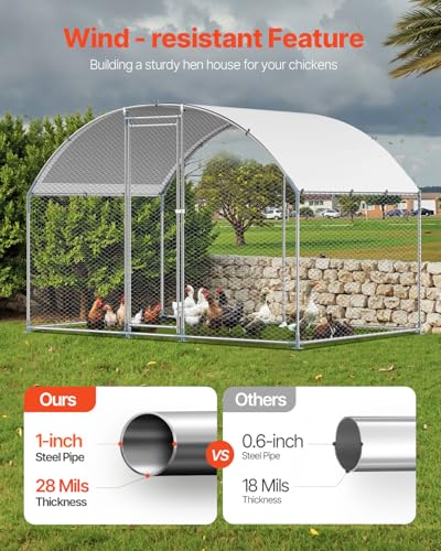 Large Metal Chicken Coop with Run, 9.8x26.5x6.5 ft Walk-in Chicken Runs with Cover, Spire Roof Hen House with Security Lock O941542