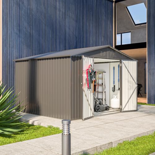 10X8 FT Metal Outdoor Storage Shed with Floor and Lockable Doors, Black Q115970