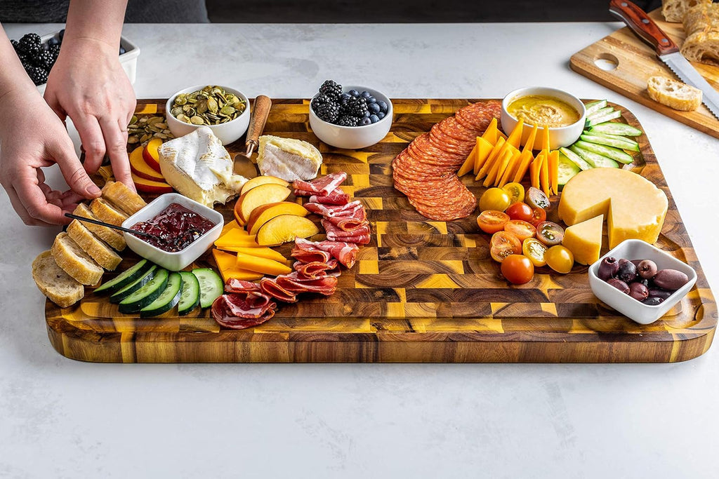 Acacia End Grain Cutting Board with Juice Groove, 24" x 16" x 1" P5907