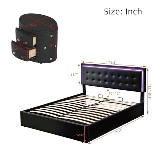 Queen Size Upholstered Bed with LED Headboard and 2 Nightstand H34923