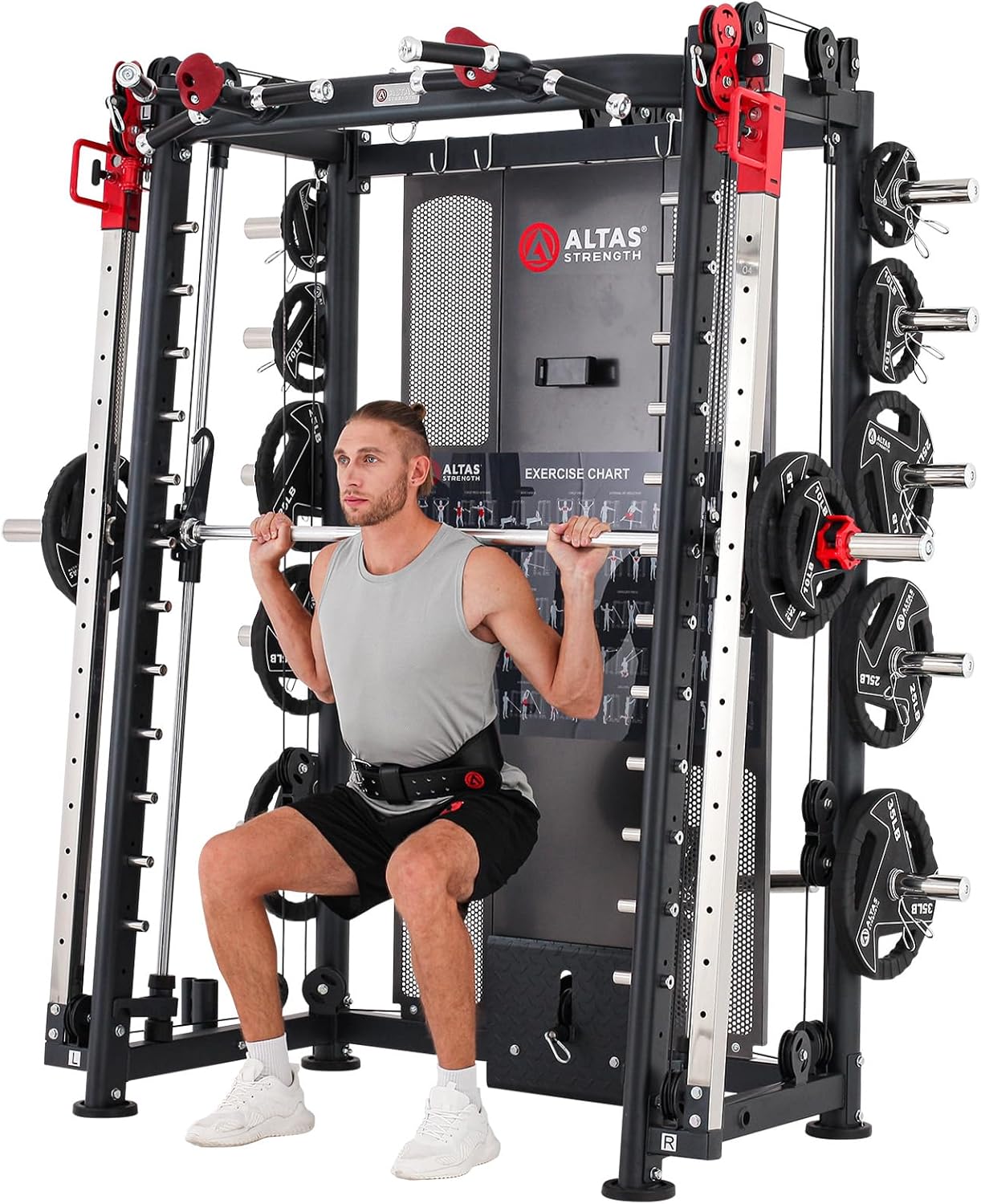 Home Gym Smith Machine with Pulley System Squat Rack Pull Up Bar M682957