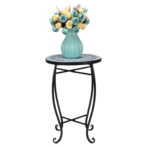 14 Inch Blue Mosaic Round Side Table H955535