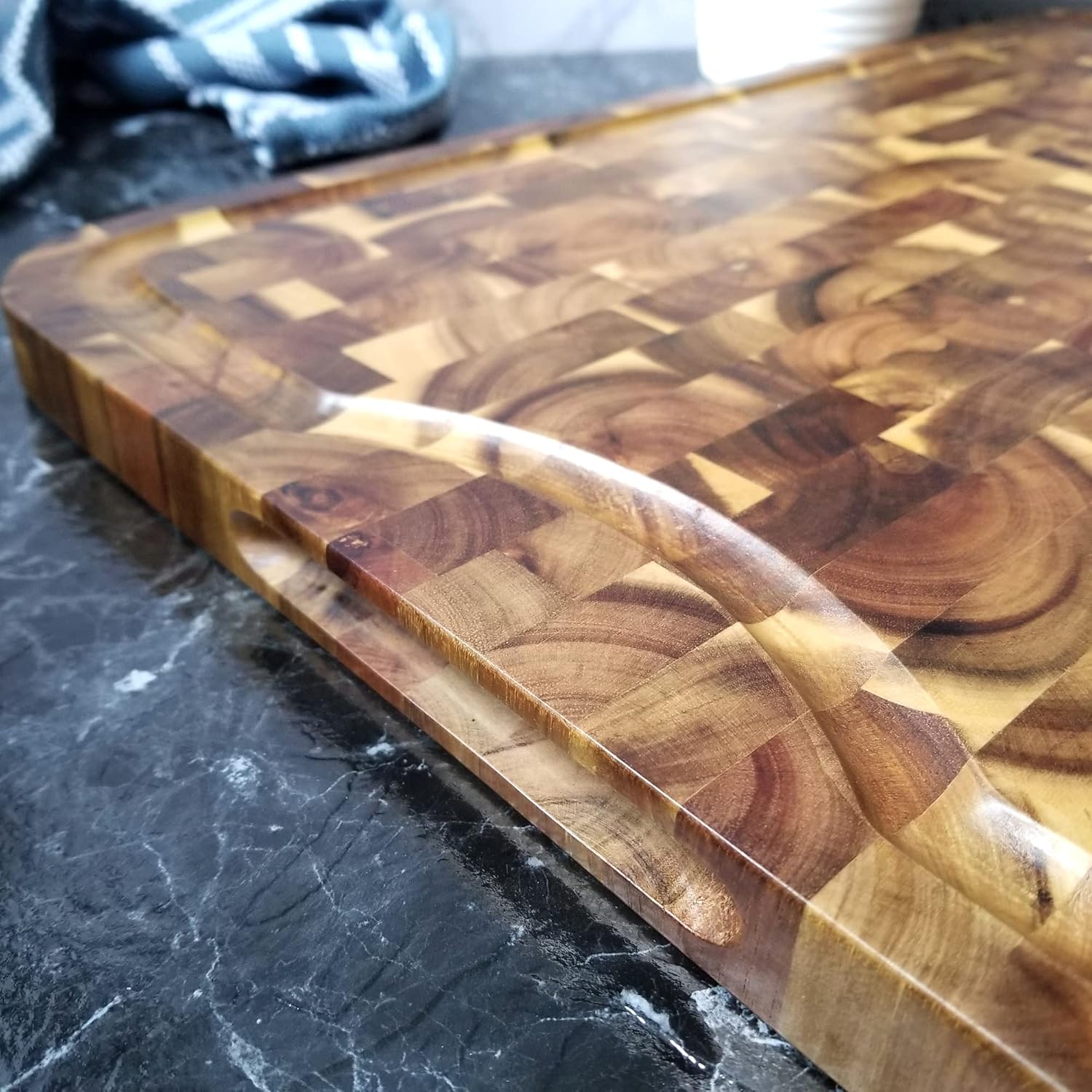 Acacia End Grain Cutting Board with Juice Groove, 24" x 16" x 1" P5907