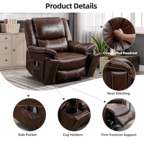 Dark Brown Genuine Leather Power Lift Recliner Chair R100842