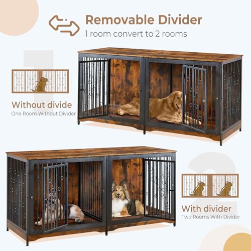 71'' Wooden Double Dog Crate Kennel Cage, Brown K718653