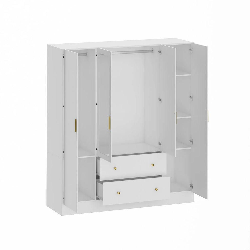 White 4 Doors 2 Drawers Wooden Wardrobe Armoire W595