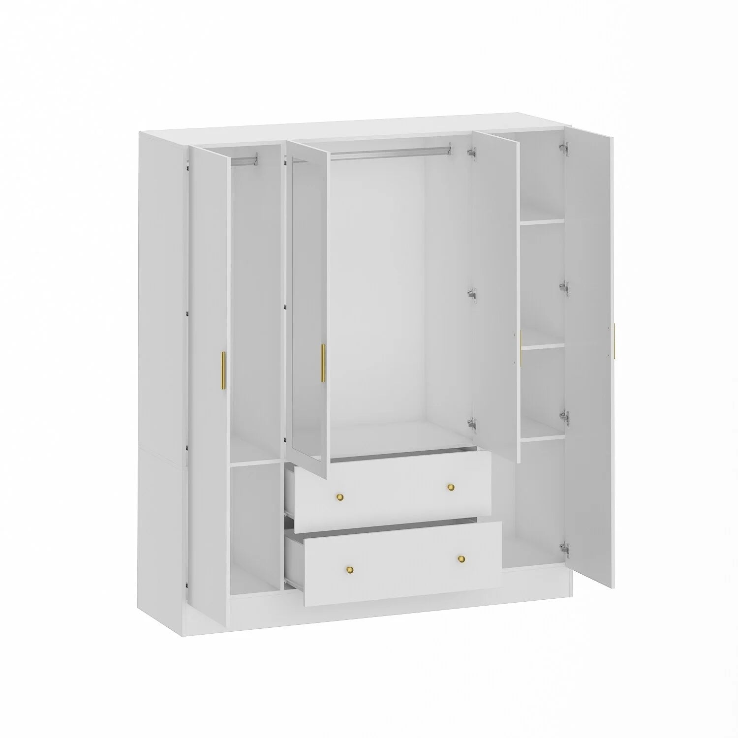 White 4 Doors 2 Drawers Wooden Wardrobe Armoire W595