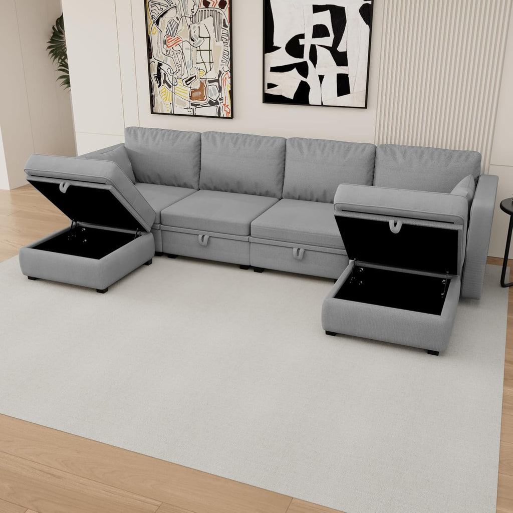Gray U-Shape Modular Sofa with Storage I1523