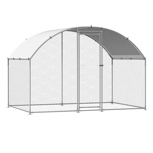 Large Metal Chicken Coop with Run, 9.8x26.5x6.5 ft Walk-in Chicken Runs with Cover, Spire Roof Hen House with Security Lock O941542