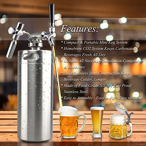 Stainless Steel Mini Keg Dispenser Portable Kegerator Kit (128oz) U323