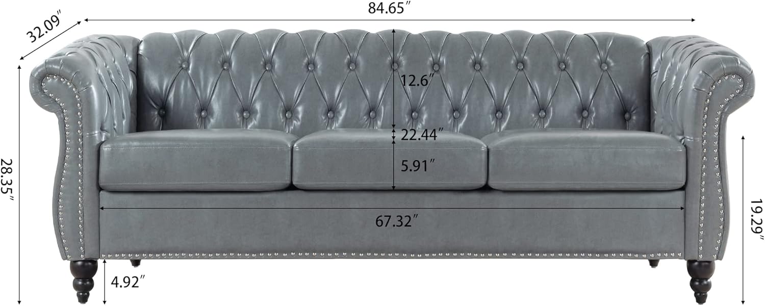 3-Seater PU Leather Chesterfield Sofa with Button Tufted F558528